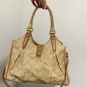 Tan Cream BRAHMIN Purse Bag Tote Big Strap Snakeskin